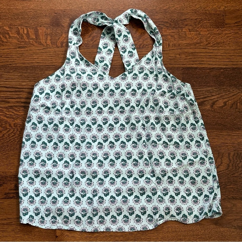 LOFT Floral Cross Back Tank Top - Light Blue - Size Small